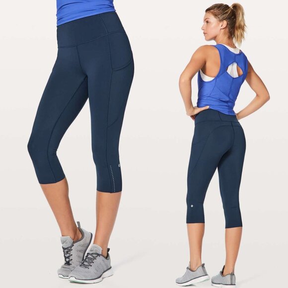 Lululemon Navy Nulux High Rise Fast & Free 7/8 Crop 19" - Picture 1 of 6